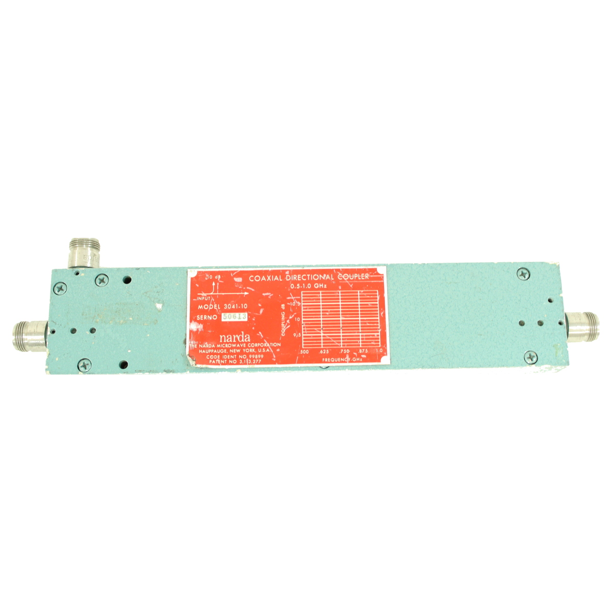 NARDA 3041 500 TO 1000 MHz COAXIAL DIRECTIONAL COUPLER; TYPE N -20